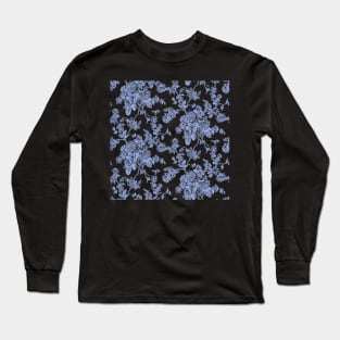 Toile, Cornflower Blue Roses Pattern Long Sleeve T-Shirt